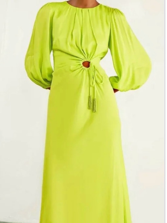 FARM Rio Dresses & Skirts - FARM Rio Lime Green Maxi Dress with Balloon Sleeves and Tie Detail